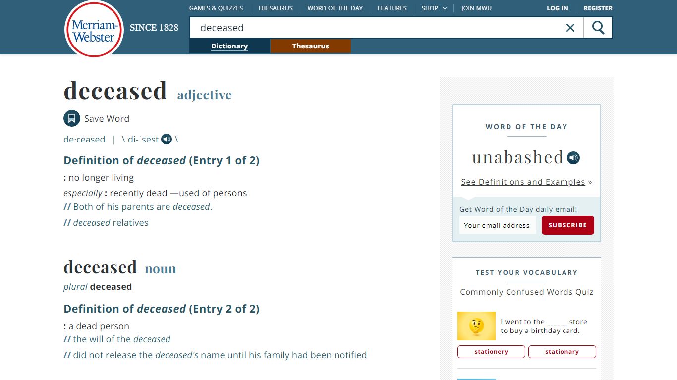 Deceased Definition & Meaning - Merriam-Webster