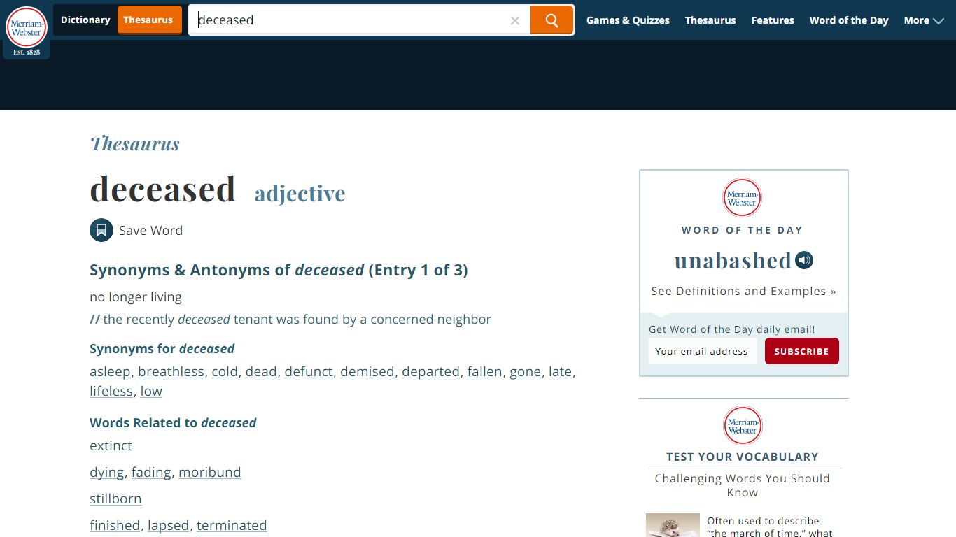 94 Synonyms & Antonyms of DECEASED - Merriam-Webster