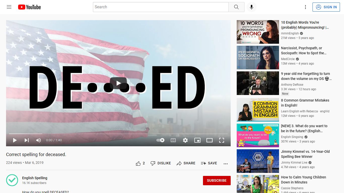 Correct spelling for deceased. - YouTube