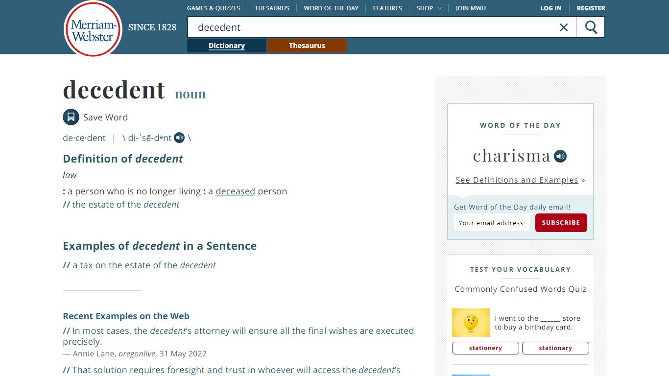 Decedent Definition & Meaning - Merriam-Webster
